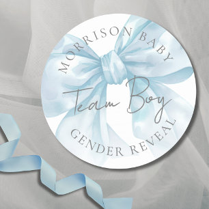 Team Boy Blue Bow Gender Reveal Classic Round Sticker