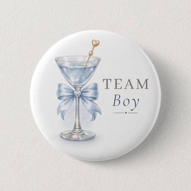 Team Boy Dusty Blue Bow Gender Reveal Button (Front)