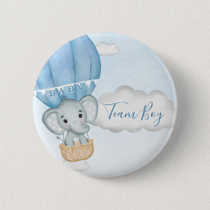 Team Boy Elephant Balloon Baby Shower 6 Cm Round Badge
