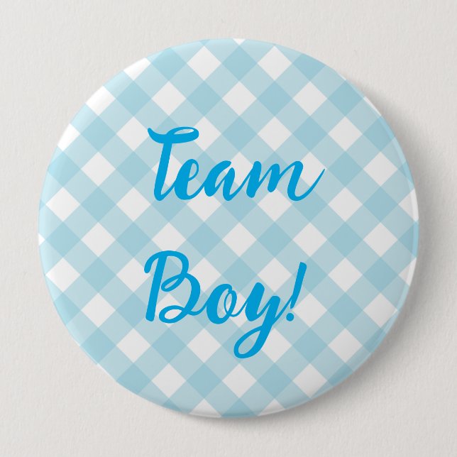Team Boy, Gender Reveal Button, Blue Button (Front)