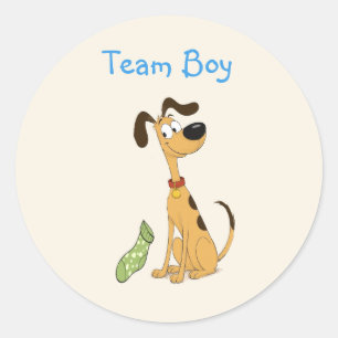 Team Boy Gender Reveal / Cute Rico Dog Classic Round Sticker