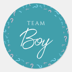 Team Boy Gender Reveal Teal Blue Classic Round Sticker