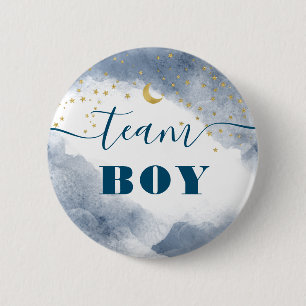 Team Boy Gender Reveal Watercolor Clouds Twinkle 6 Cm Round Badge
