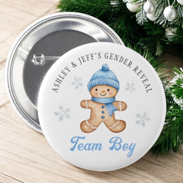 Team Boy Gingerbread Gender Reveal Party 6 Cm Round Badge (Creator Uploaded)