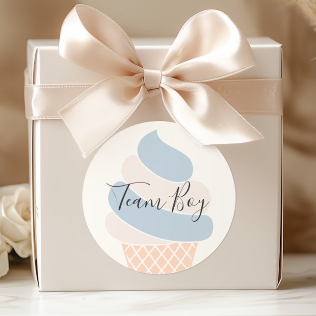 Team Boy Ice Cream Pastel Colour Gender Reveal Classic Round Sticker (Creator Uploaded)