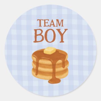 Team Boy Little Pancake Brunch Theme Gender Reveal Classic Round Sticker