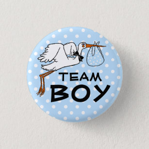 Team Boy Stork Baby Shower Gender Reveal 3 Cm Round Badge
