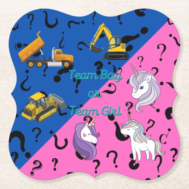 Team Boy vs Team Girl Heavy Equipment vs Unicorns  Paper Coaster (Front)