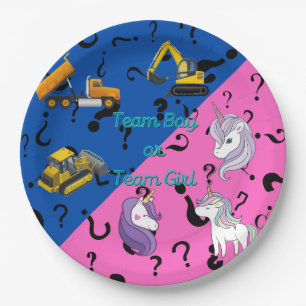 Team Boy vs Team Girl Heavy Equipment vs Unicorns Paper Plate