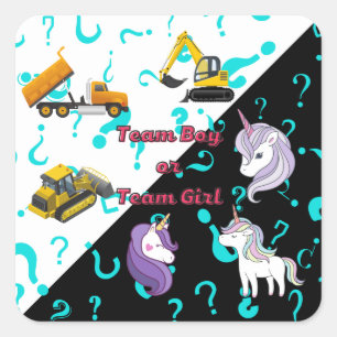 Team Boy vs Team Girl Heavy Equipment vs Unicorns  Square Sticker