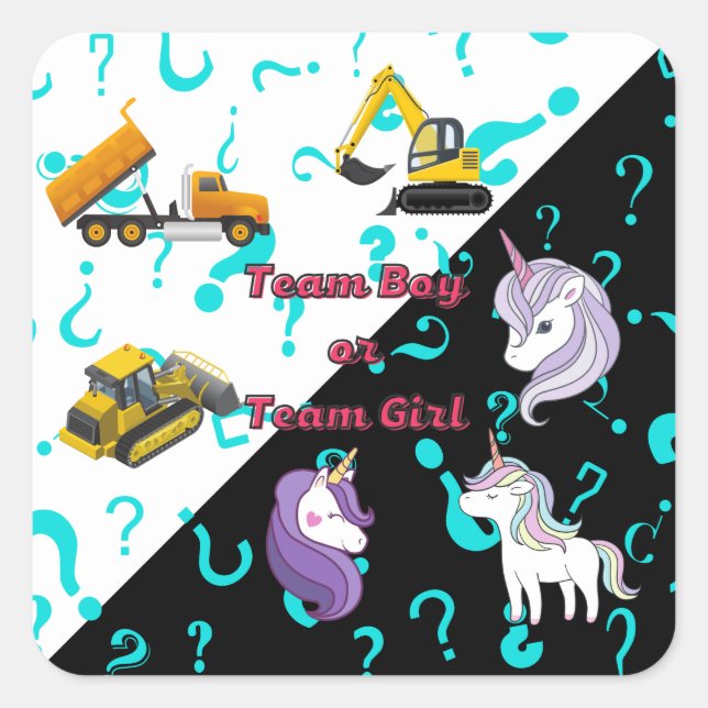 Team Boy vs Team Girl Heavy Equipment vs Unicorns  Square Sticker (Front)