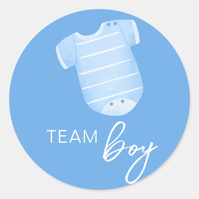 Team Boy Wear What Will Baby Be Guess Blue White Classic Round Sticker (Front)