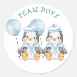 Team Boys. Twin gender reveal. Voting board game Classic Round Sticker