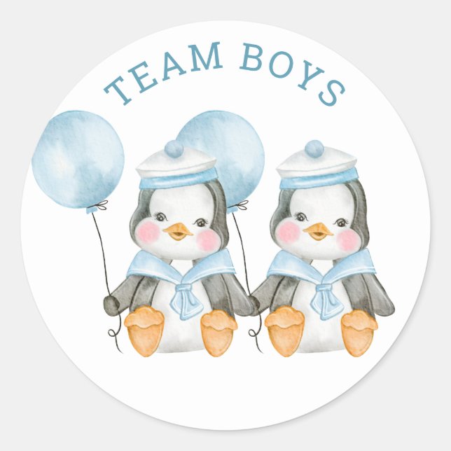 Team Boys. Twin gender reveal. Voting board game Classic Round Sticker (Front)