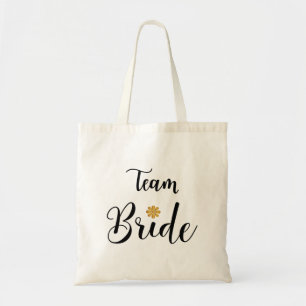 Team Bride Black Text Gold-Flower-Modern Tote Bag