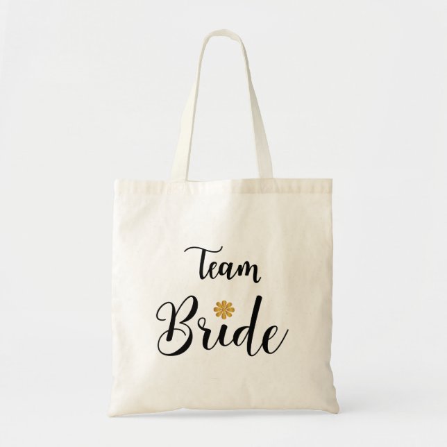 Team Bride Black Text Gold-Flower-Modern Tote Bag (Front)