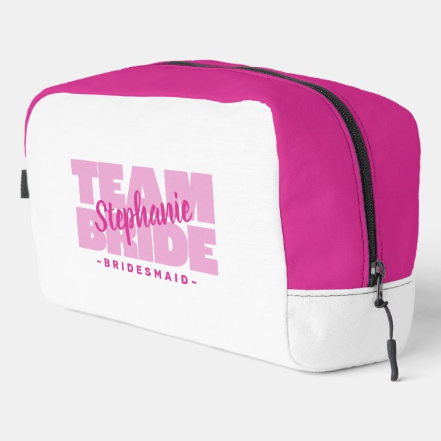 Team Bride Bridal Party Name Bridesmaid Gift Pink Dopp Kit (Right Corner)