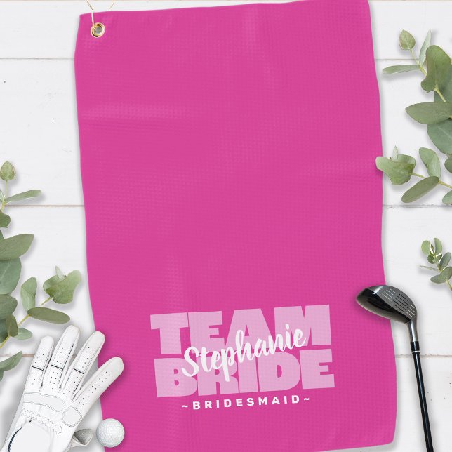 Team Bride Bridesmaid Fun Golfer Sports Pink Chic Golf Towel (Team Bride Bridesmaid Golfer Sports Pro Pink Chic Golf Towel Customizable for Bride & Bridal Party)