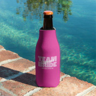 Team Bride Bridesmaid Name Wedding Party Pink Beer Bottle Cooler