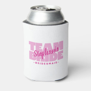 Team Bride Bridesmaid Name Wedding Pink Retro Cool Can Cooler