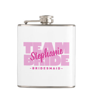 Team Bride Bridesmaid Wedding Bridal Party Pink Hip Flask