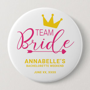 Team Bride Button. Crown, Cupid Arrow, Heart 10 Cm Round Badge