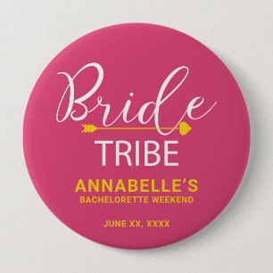 Team Bride Button. Hot Pink Cupid Arrow, Heart 10 Cm Round Badge