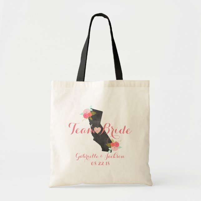 Team Bride California State Wedding Bridesmaid Tote Bag (Front)