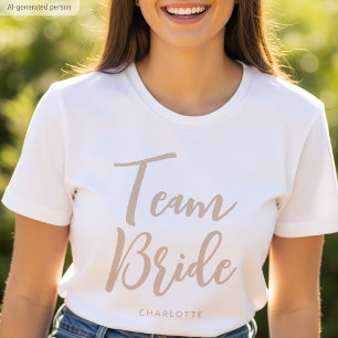 Team Bride Custom Name Wedding Beige White T-Shirt