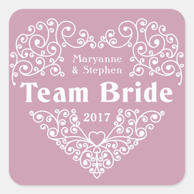 Team Bride custom names & year wedding stickers (Front)