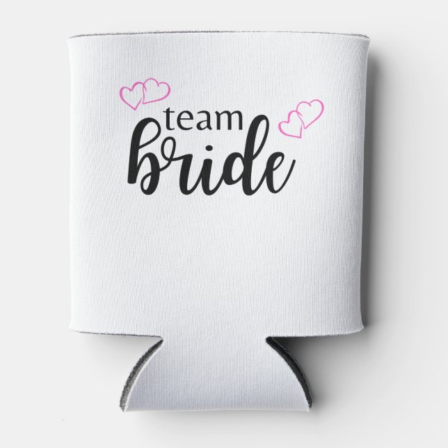 Team Bride Double Heart - black lettering Can Cooler (Front)