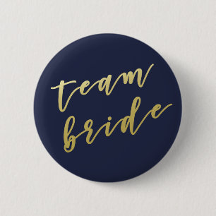 Team Bride   Faux Gold Script White 6 Cm Round Badge