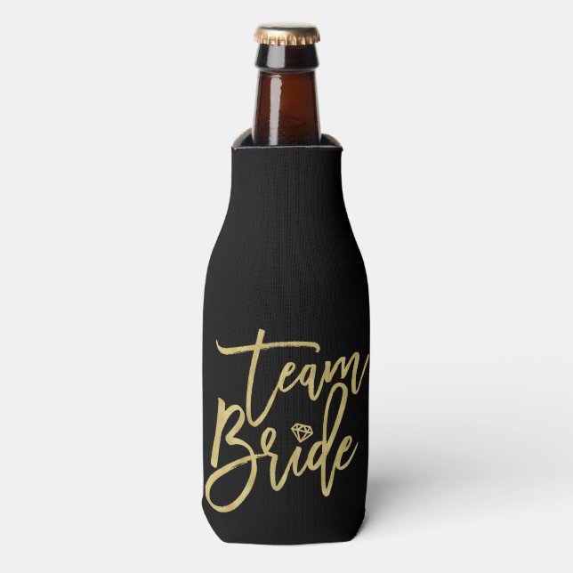 Team Bride Gold Brush Diamond Bridal Party Cooler (Bottle Front)