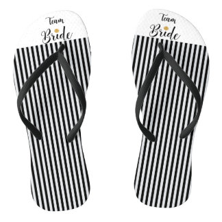 Team Bride Gold Flower Black White Stripes Trendy Thongs