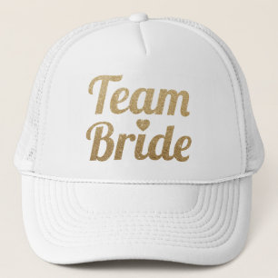 Team Bride Gold Glitter White Mesh Trucker Hat Cap