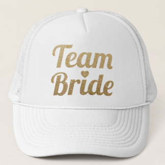 Team Bride Gold Glitter White Mesh Trucker Hat Cap