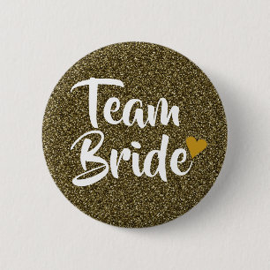 Team Bride Gold Heart Glitter 6 Cm Round Badge