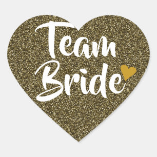 Team Bride Gold Heart Glitter Heart Sticker