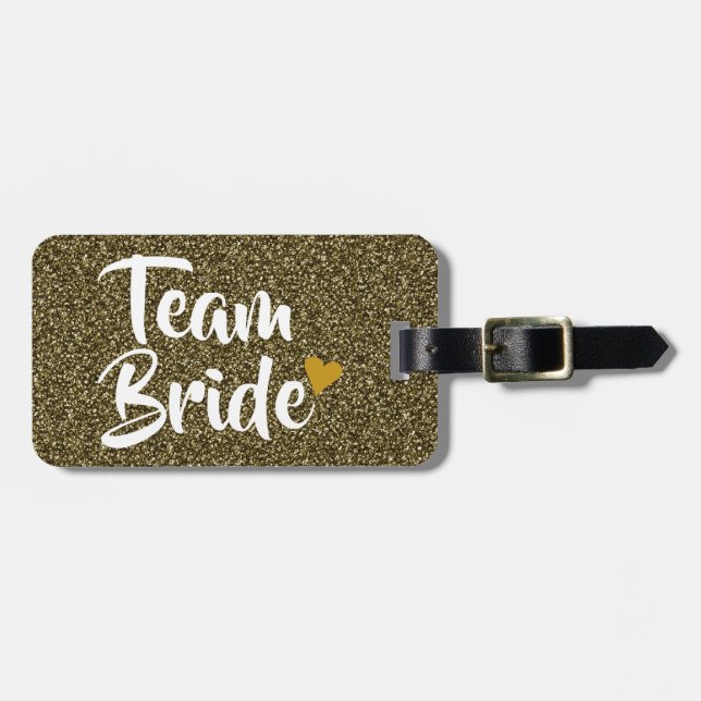 Team Bride Gold Heart Glitter Luggage Tag (Front Horizontal)