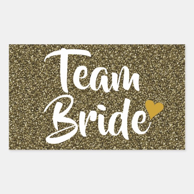 Team Bride Gold Heart Glitter Rectangular Sticker (Front)