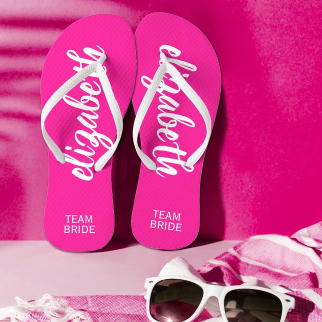 Team Bride Hot Pink and White Personalised Thongs (Creator Uploaded)