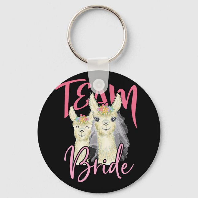 Team Bride Llama Bridesmaids Alpaca Key Ring (Front)