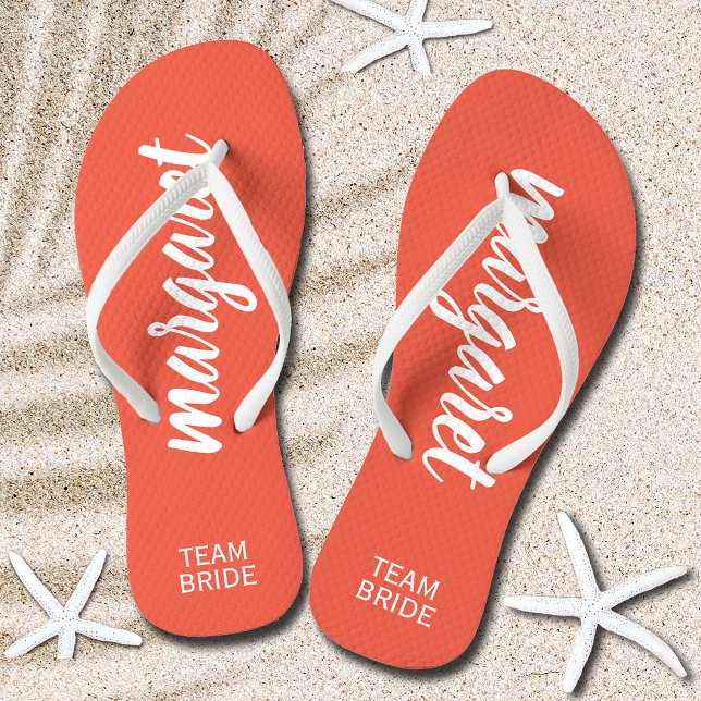 Team Bride Peach and White Personalised Thongs (Team Bride Peach and White Personalized Flip Flops)