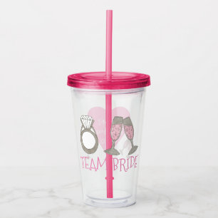 Team Bride Pink Champagne Diamond Ring Wedding Acrylic Tumbler