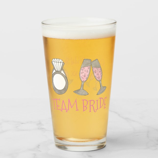 Team Bride Pink Champagne Diamond Ring Wedding Glass (Front Filled)