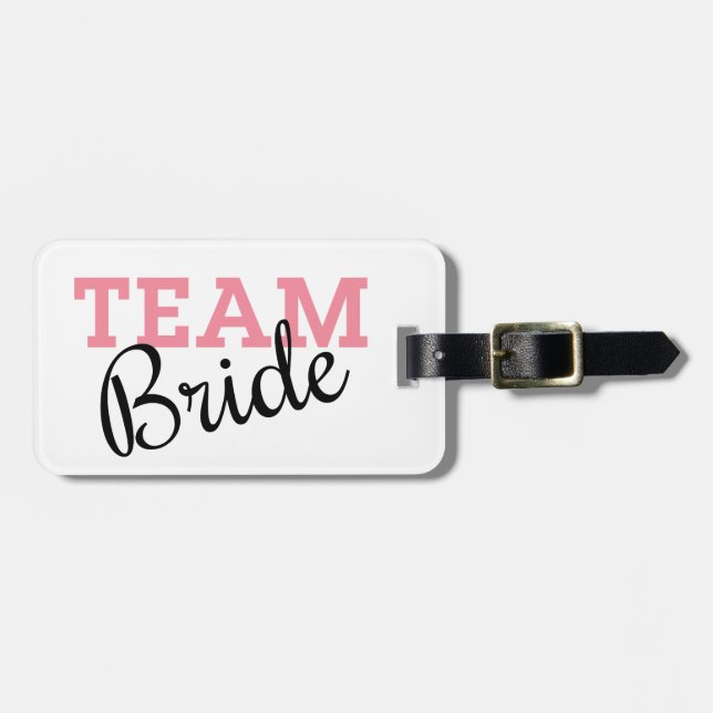 Team Bride Pink Script Luggage Tag (Front Horizontal)
