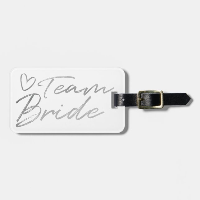 Team Bride - Silver faux foil luggage tag (Front Horizontal)
