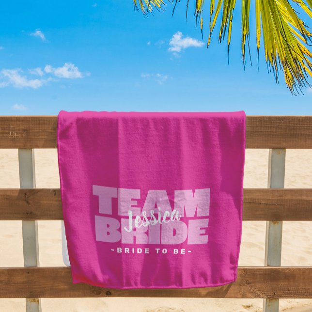 Team Bride To Be Name Wedding Chic Retro Pink Pool Beach Towel (Team Bride, Bride To Be Custom Name Wedding Chic Bachelorette Party Retro Pink Pool Beach Towel)
