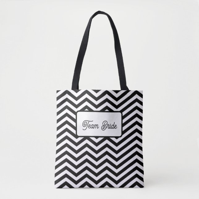 Team bride tote bag on black & white stripes (Front)
