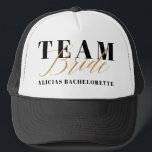 TEAM BRIDE TRUCKER HAT<br><div class="desc">Modern design for the classier bachelorette. Gold effect with space for the brides name. Part of a collection.</div>